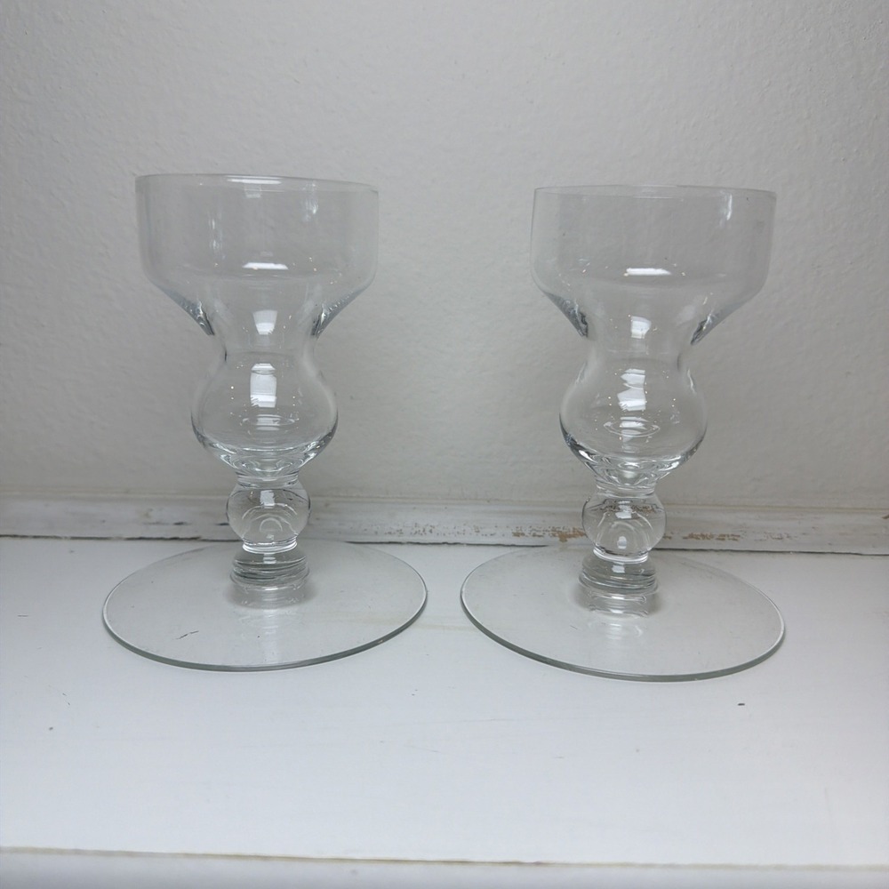 Candle Holders‎ Glass Clear Set Of 2 Taper 5"